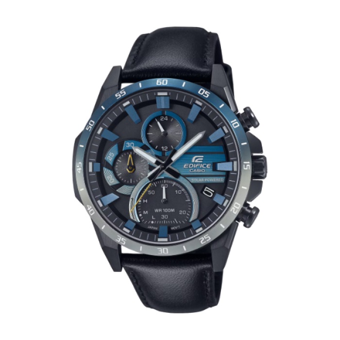 【CASIO EDIFICE】NIGHTTIME DRIVE系列太陽能真皮腕錶-漸層藍/EQS-940NL-1AV/台灣總代理公司貨享一年保固