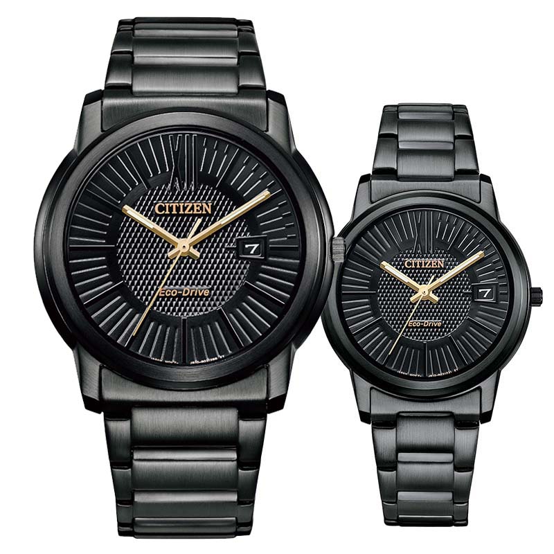 CITIZEN 星辰 AW1217-83E FE6017-85E 羅馬字 鋼錶帶 日期顯示 光動能對錶 黑