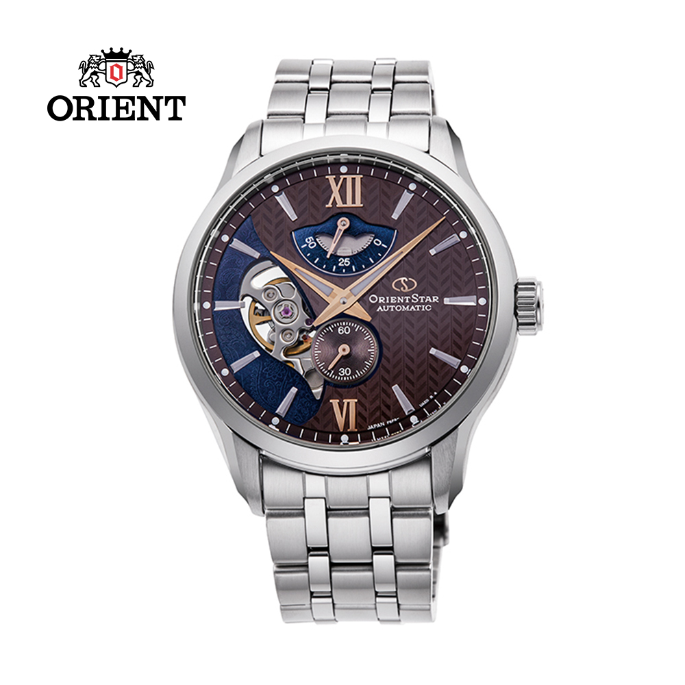 ORIENT 東方 STAR 之星 OPEN HEART系列 鏤空機械錶 鋼帶款 RE-AV0B02Y 咖啡色 - 41.0mm