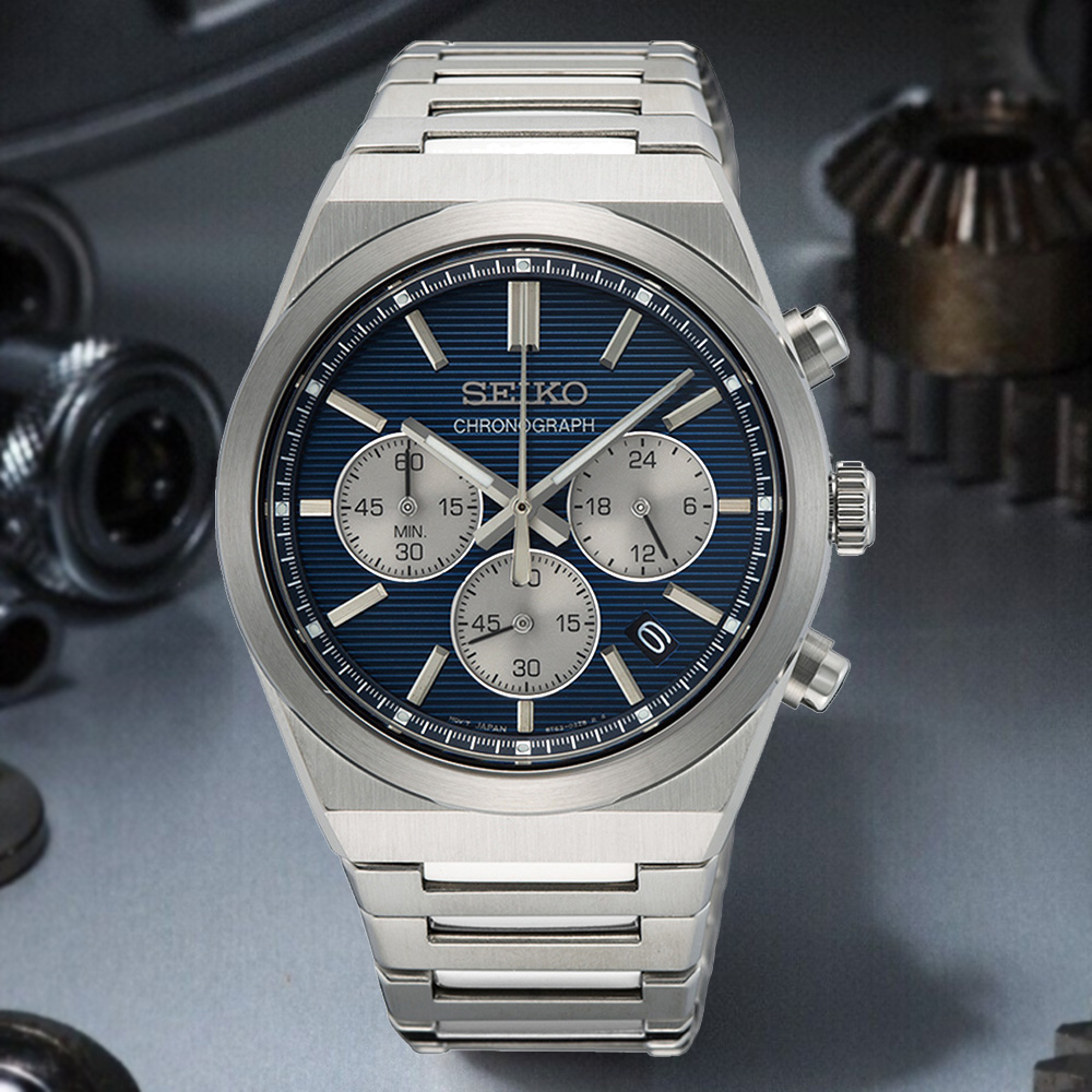 SEIKO 精工 CS系列 計時碼錶 三眼日系石英腕錶-藍_SK028 SSB453P1/8T63-02F0B 送禮 禮物 推薦