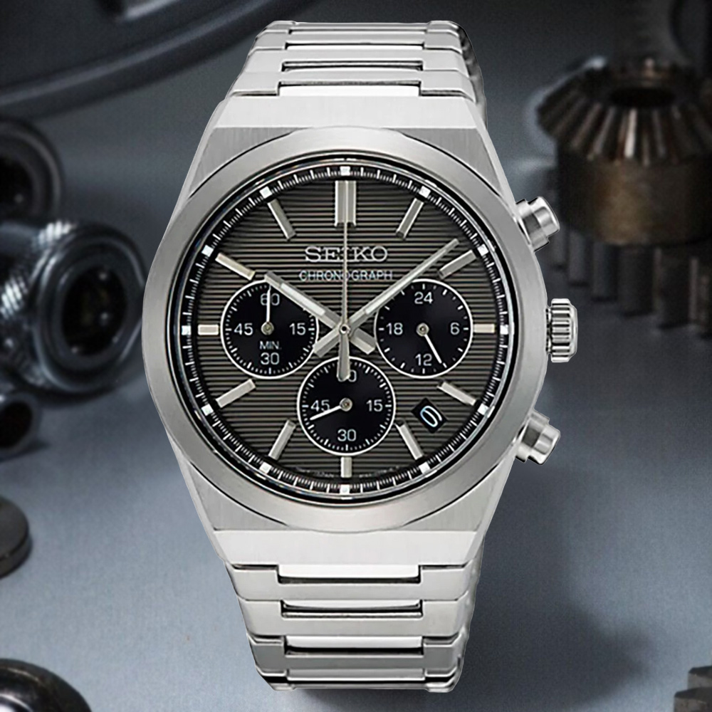 SEIKO 精工 CS系列 計時碼錶 三眼日系石英腕錶-灰_SK028 SSB455P1/8T63-02F0N 送禮 禮物 推薦