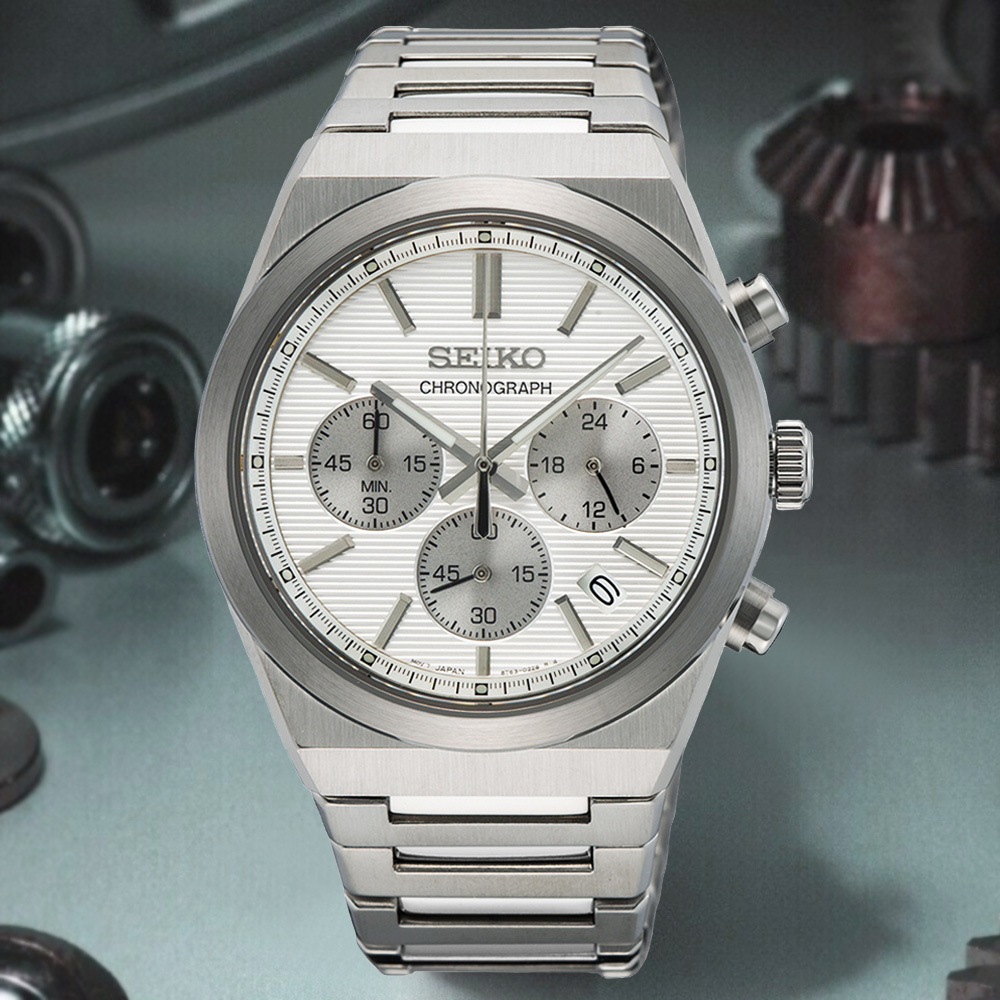 SEIKO 精工 CS系列 計時碼錶 三眼日系石英腕錶-白_SK028 SSB451P1/8T63-02F0S 送禮 禮物 推薦