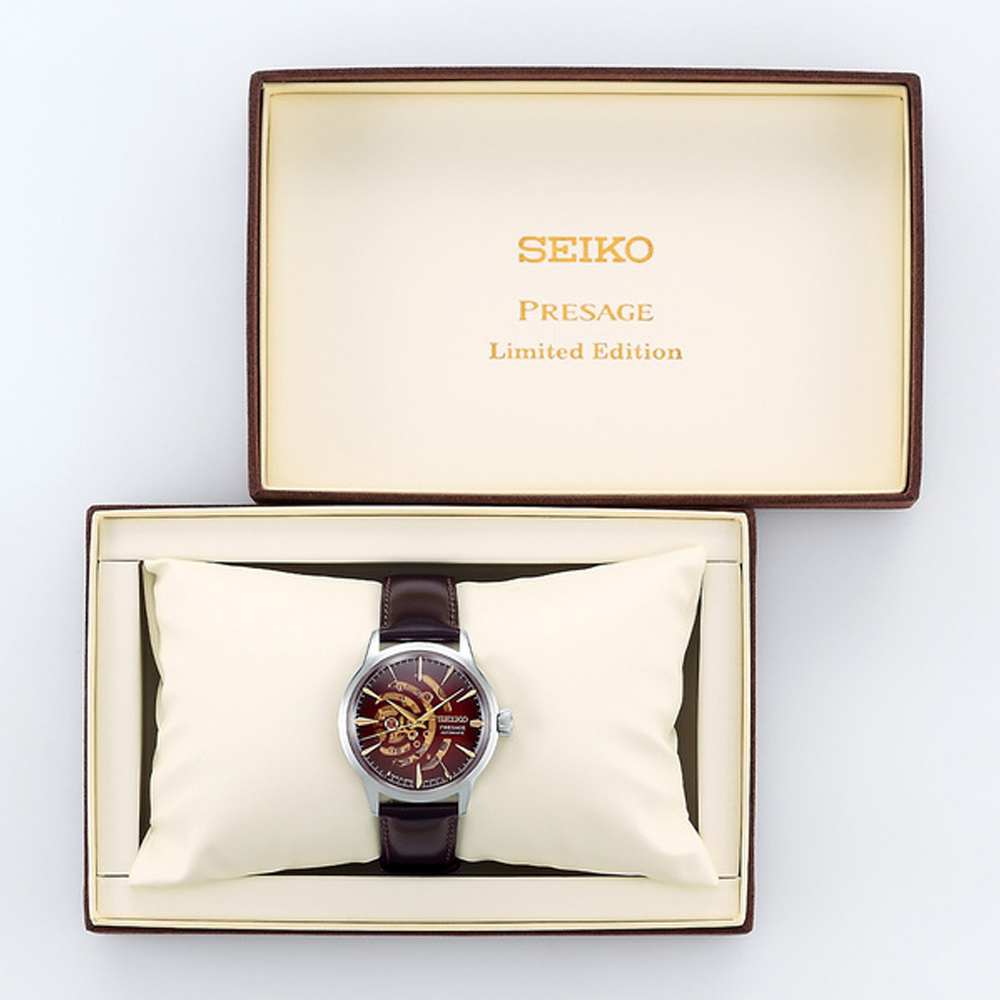 SEIKO 精工 PRESAGE 限量 STAR BAR調酒 東京風情鏤空機械腕錶 SSA457J1 / 4R72-00B0R