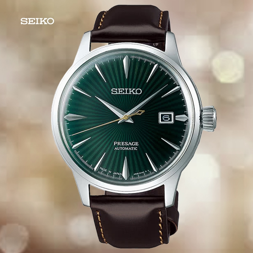 SEIKO 精工 Presage 調酒師 紳士機械腕錶-綠面皮錶帶 SRPD37J1/4R35-01T0M_SK028 送禮 禮物 推薦