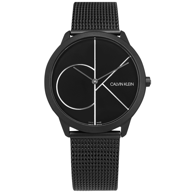 Calvin Klein CK / K3M5145X / 經典大LOGO 超薄 米蘭編織不鏽鋼手錶 鍍黑 40mm