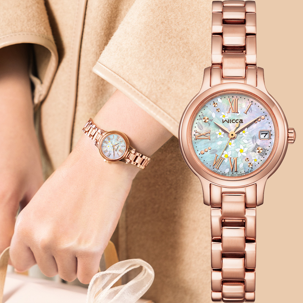 CITIZEN 星辰 Wicca 聖誕節推薦 茉莉花太陽能女錶 百貨周年慶-24mm KH4-963-21