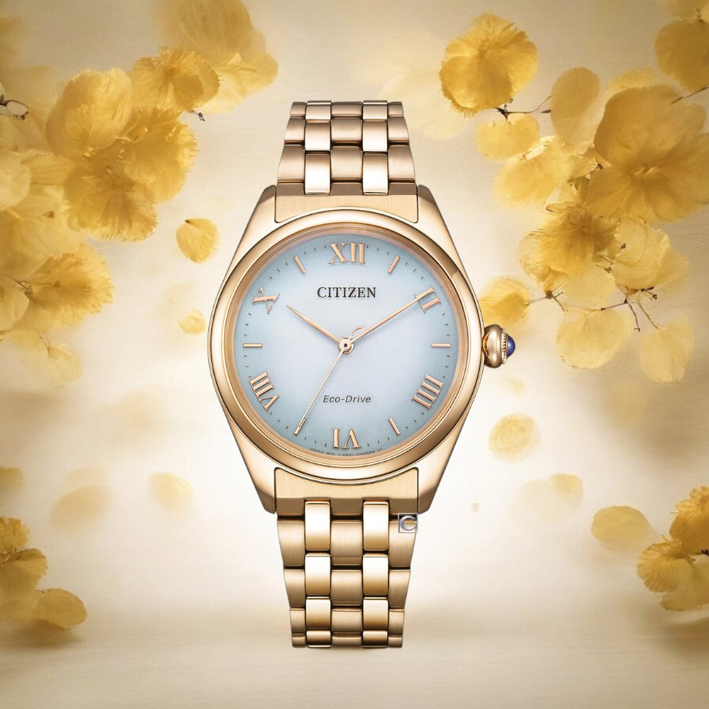 CITIZEN 星辰 L系列 鈴蘭簡約 光動能錶 女錶 金色 手錶-33mm EM1143-81X