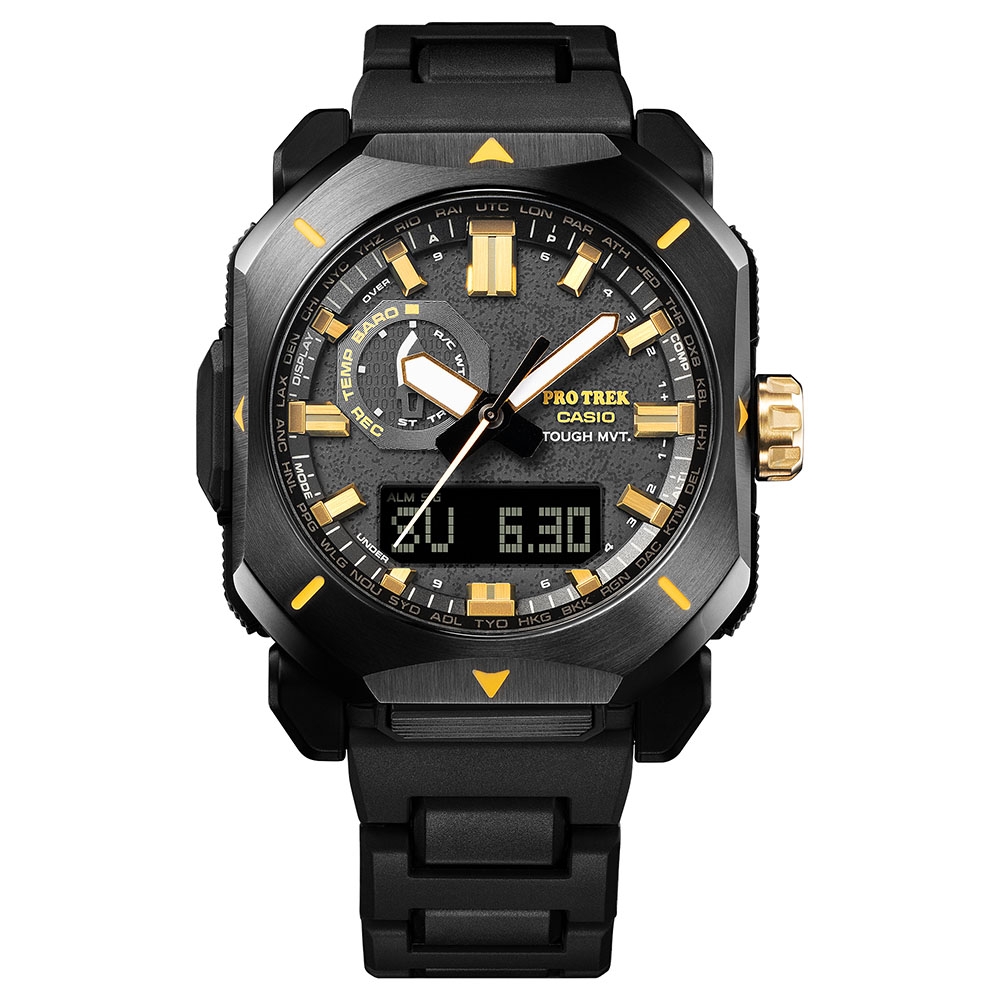 CASIO 卡西歐 PRO TREK 50周年紀念 閃耀黑金 電波 太陽能電力 PRW-6900ZE-1_44.8mm