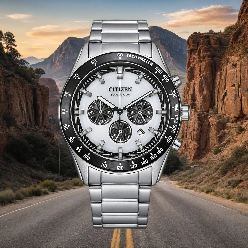 CITIZEN 星辰 賽車風格光動能三眼計時手錶 百貨周年慶 CA4674-58A