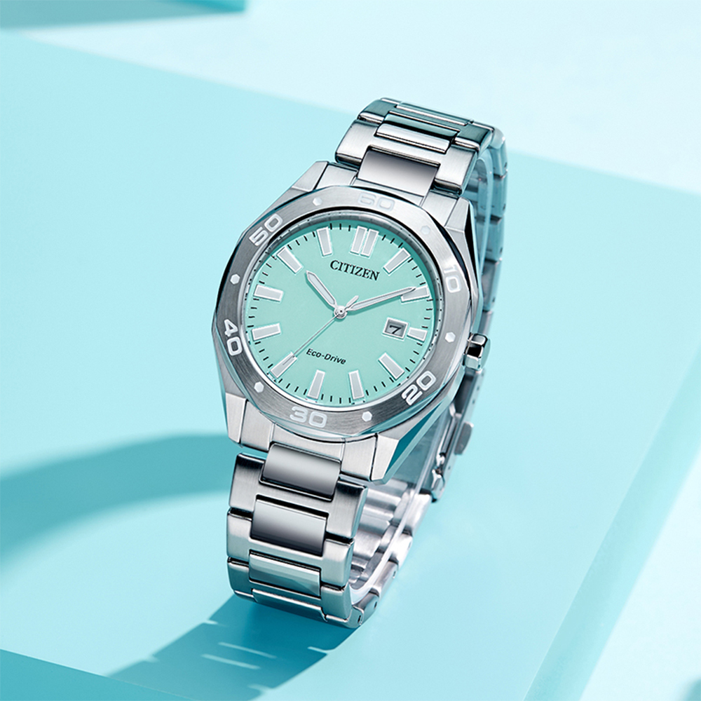 CITIZEN 星辰 光動能八角形格紋時尚腕錶/藍月/41mm/BM7631-87M