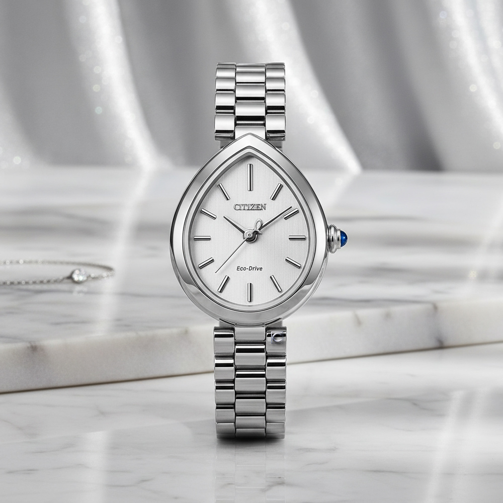 CITIZEN 星辰 L Rainell 系列 光動能水滴型腕錶-銀色 EM1200-55A