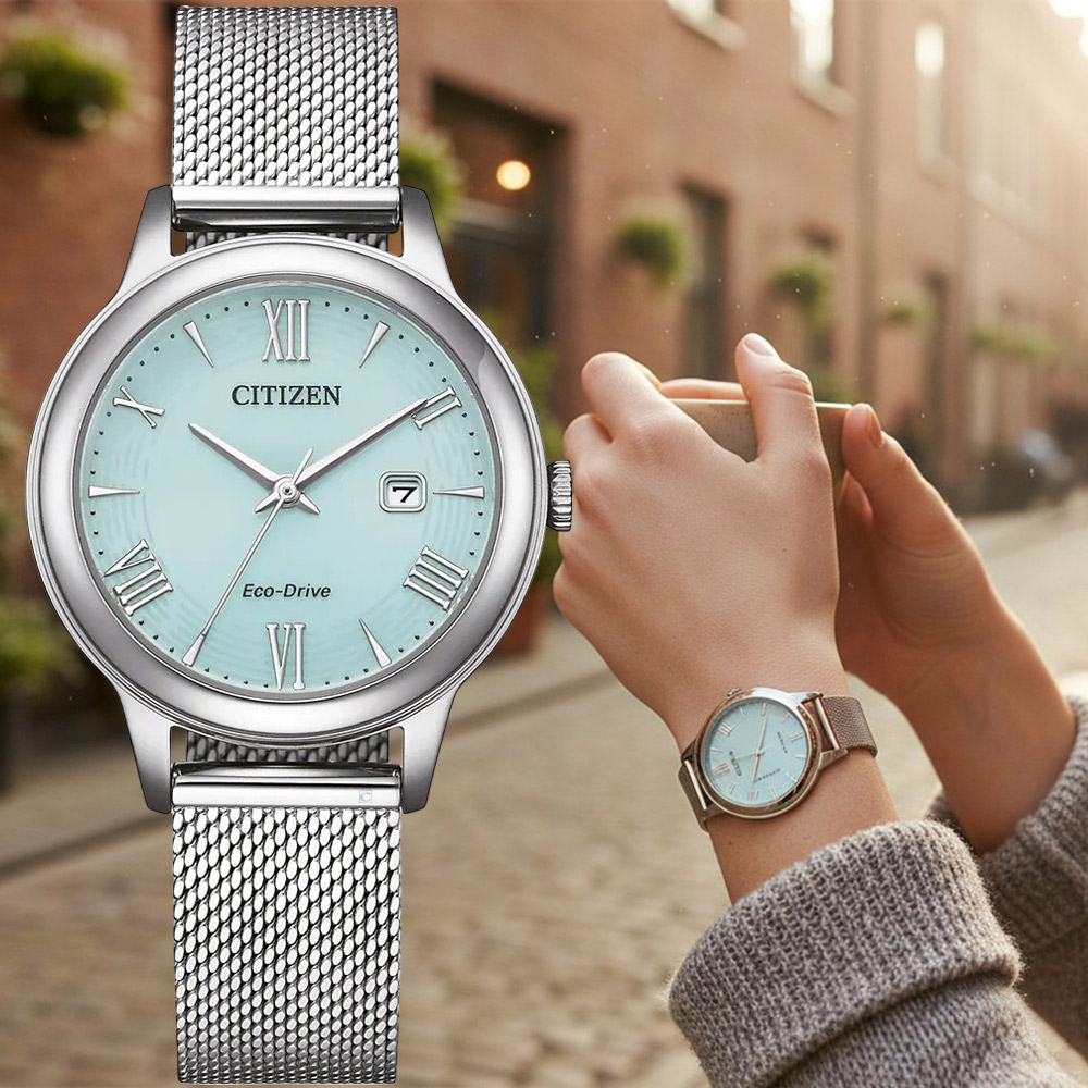 CITIZEN 星辰 LADYS 簡約光動能 時尚腕錶 女錶 手錶-31.5mm綠 EW2621-75M
