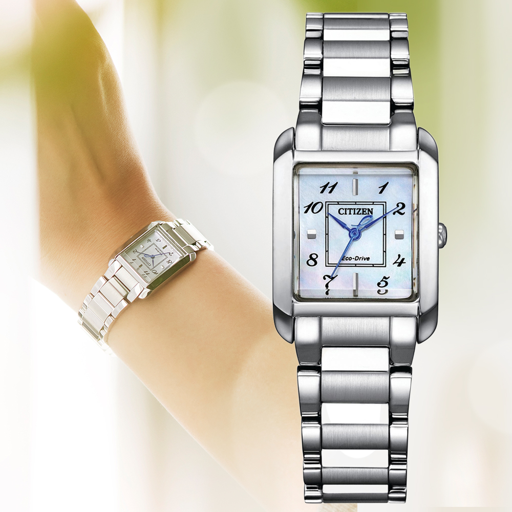CITIZEN 星辰 L系列 光動能 白蝶貝 方形 銀色 簡約女錶 送禮 禮物 推薦 EW5600-87D