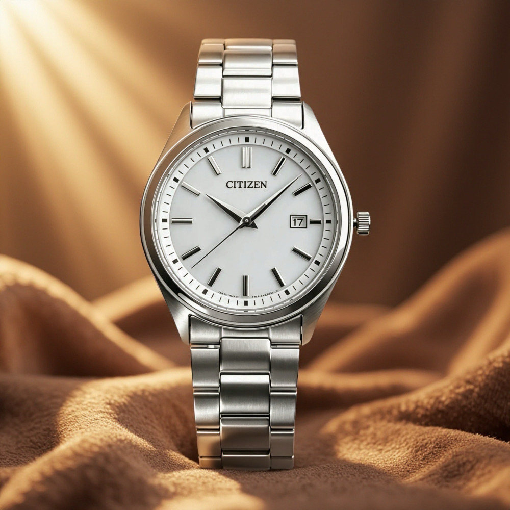 CITIZEN 星辰 / BM1350-54A / 光動能 藍寶石水晶玻璃 日期 不鏽鋼男錶 白色 38mm