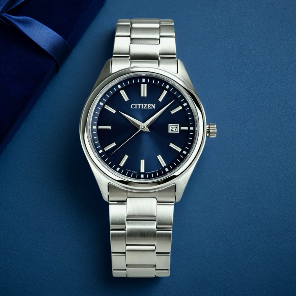 CITIZEN 星辰 / BM1350-54L / 光動能 藍寶石水晶玻璃 日期 不鏽鋼男錶 藍色 38mm