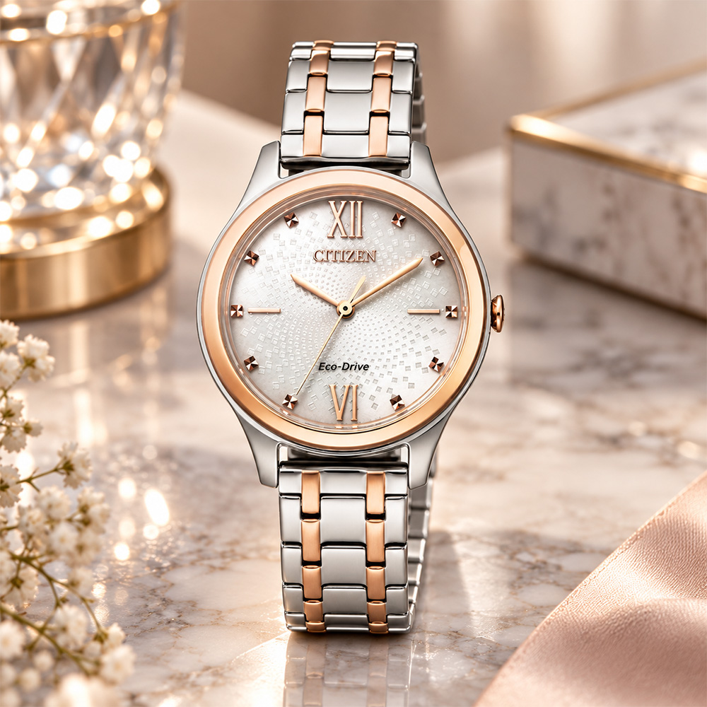 CITIZEN 星辰 LADY’S系列 EM0506-77A 光動能 球面藍寶石水晶 女錶 32mm