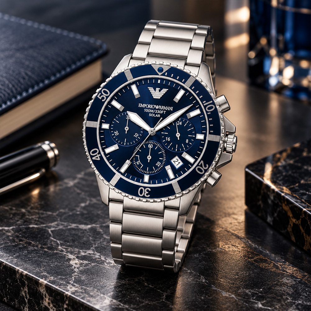 EMPORIO ARMANI 亞曼尼 AR11798 光動能 真三眼計時 單向旋轉錶圈 43mm 時尚運動腕錶