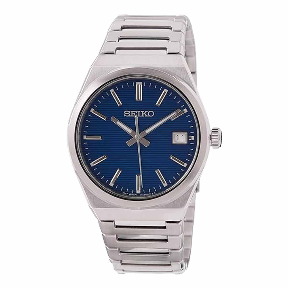 SEIKO 精工 極簡主義日期時尚腕錶-銀X藍-SUR555P1