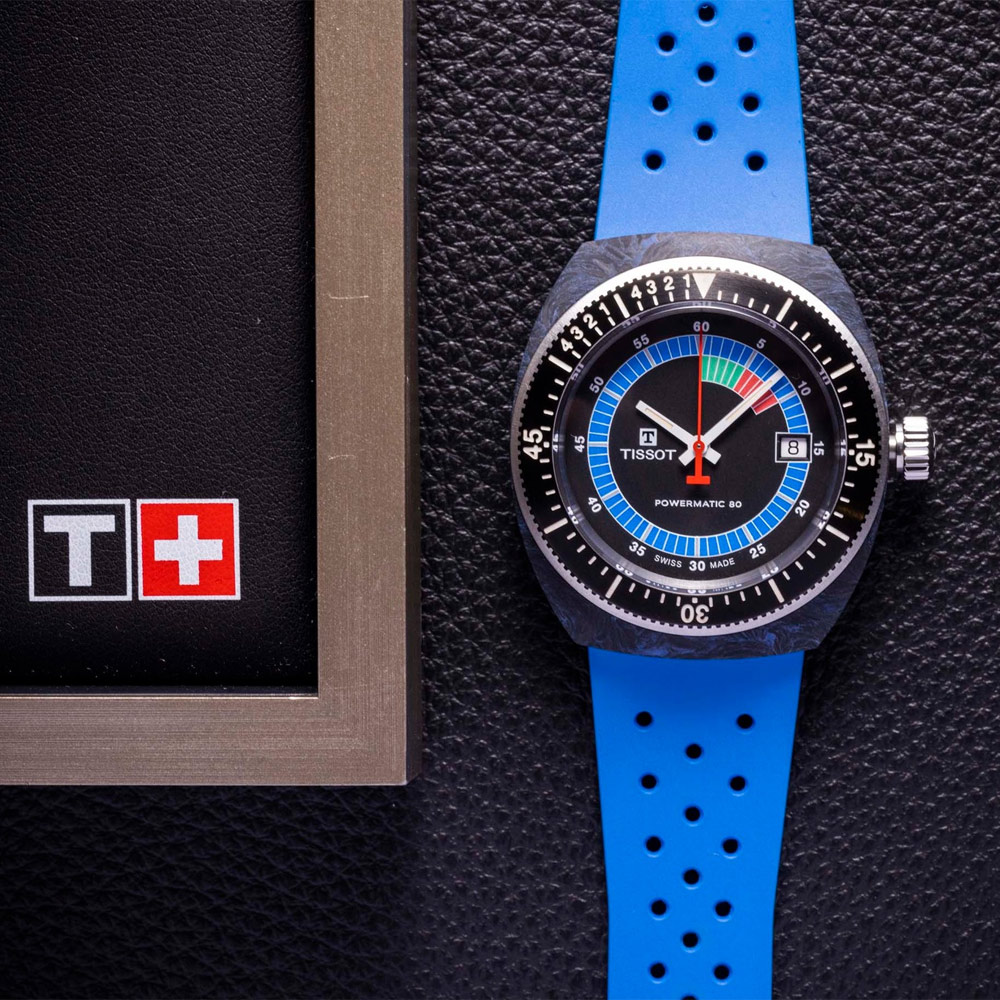 TISSOT 天梭 官方授權 Sideral S系列 70年代鍛造碳機械手錶 周年慶獻禮-藍 T1454079705701