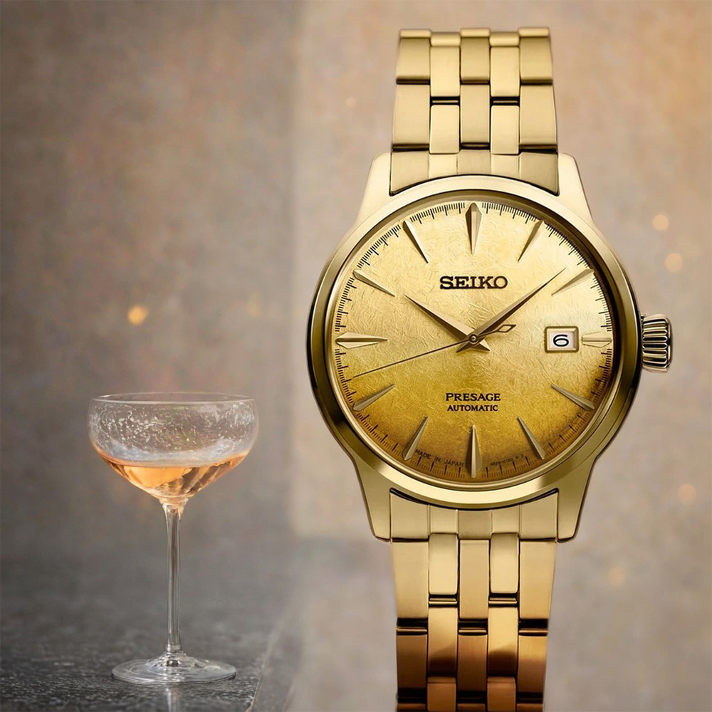 SEIKO 精工 Presage 金色啤酒雞尾酒 調酒機械錶 周年慶獻禮-40.5mm(SRPK46J1/4R35-01T0Q)
