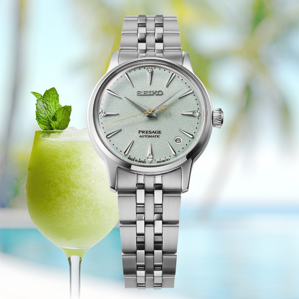 SEIKO 精工 Presage STAR BAR Frozen Mojito 調酒師機械女錶 百貨周年慶-34mm (SRPL63J1/4R35-06S0G)