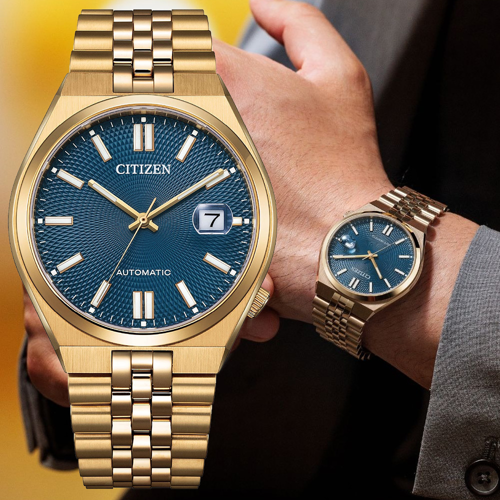 CITIZEN 星辰 TSUYOSA 60 青春撞色機械錶/藍X玫瑰金/40mm/NK0023-57L