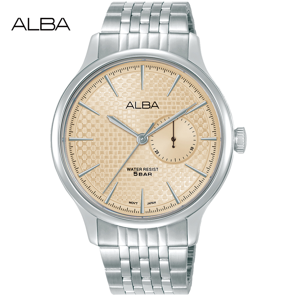 ALBA 雅柏 日系簡約時尚腕錶/淺杏/41mm (VH65-X001P/A5B009X1)