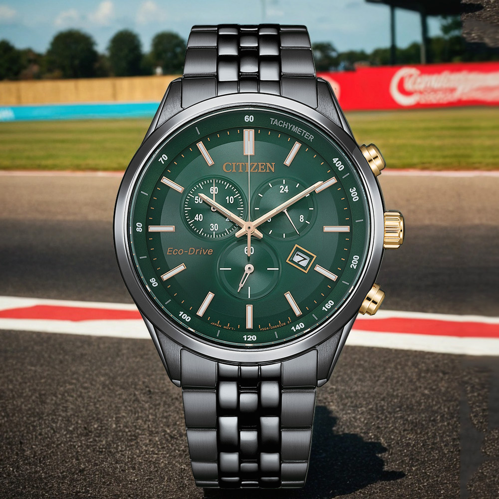 CITIZEN 星辰 亞洲限定款 森林綠 光動能三眼計時手錶 百貨周年慶-42mm(AT2576-50X)