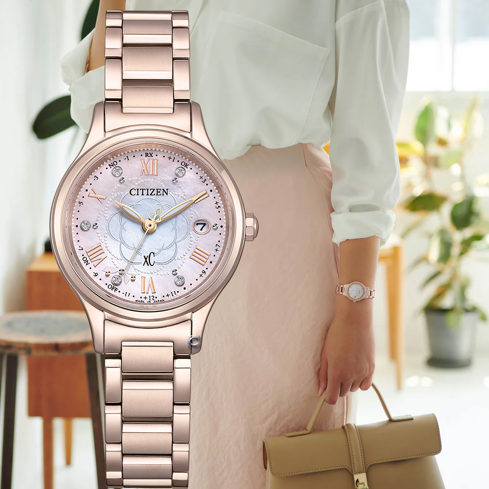 CITIZEN 星辰 xC hikari 山茶花鈦金屬光動能電波腕錶-27mm ES9498-69N
