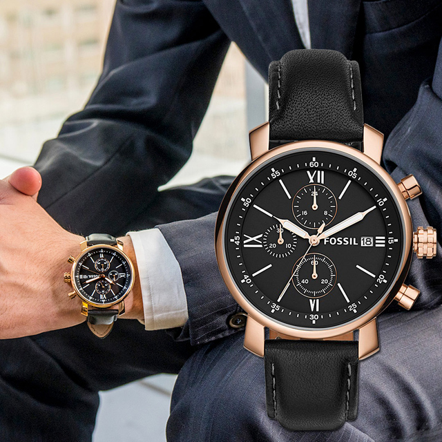 Fossil BQ1008 Men's Black Leather Strap 