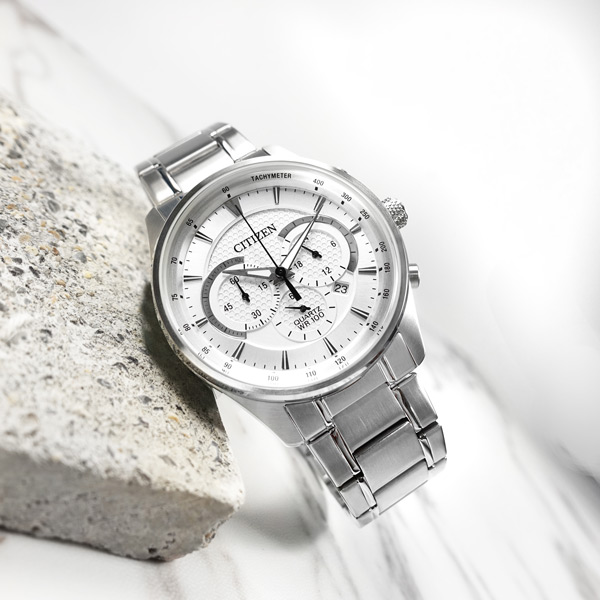CITIZEN 星辰 / AN8190-51A / 經典商務 三眼計時 礦石強化玻璃 日期 防水100米 不鏽鋼手錶 白色 42mm
