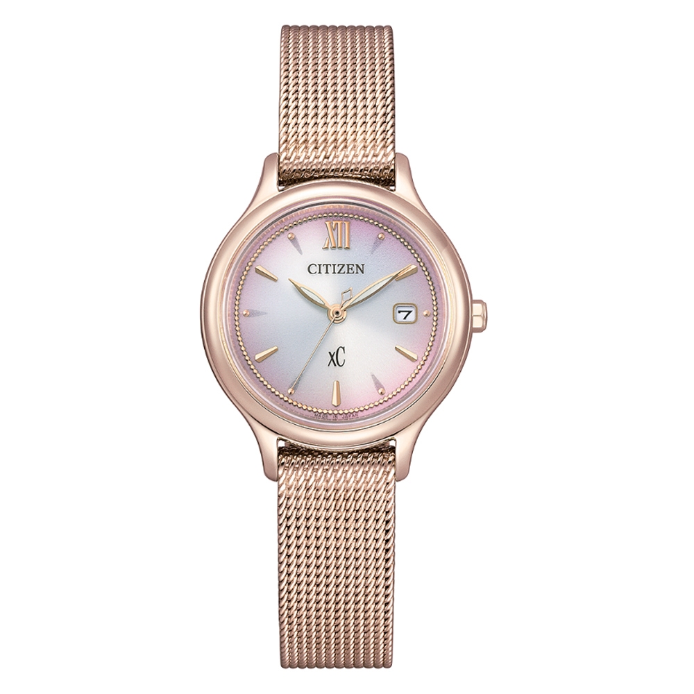 CITIZEN 星辰 XC 亞洲限定知性優雅米蘭帶光動能腕錶EW2635-54X