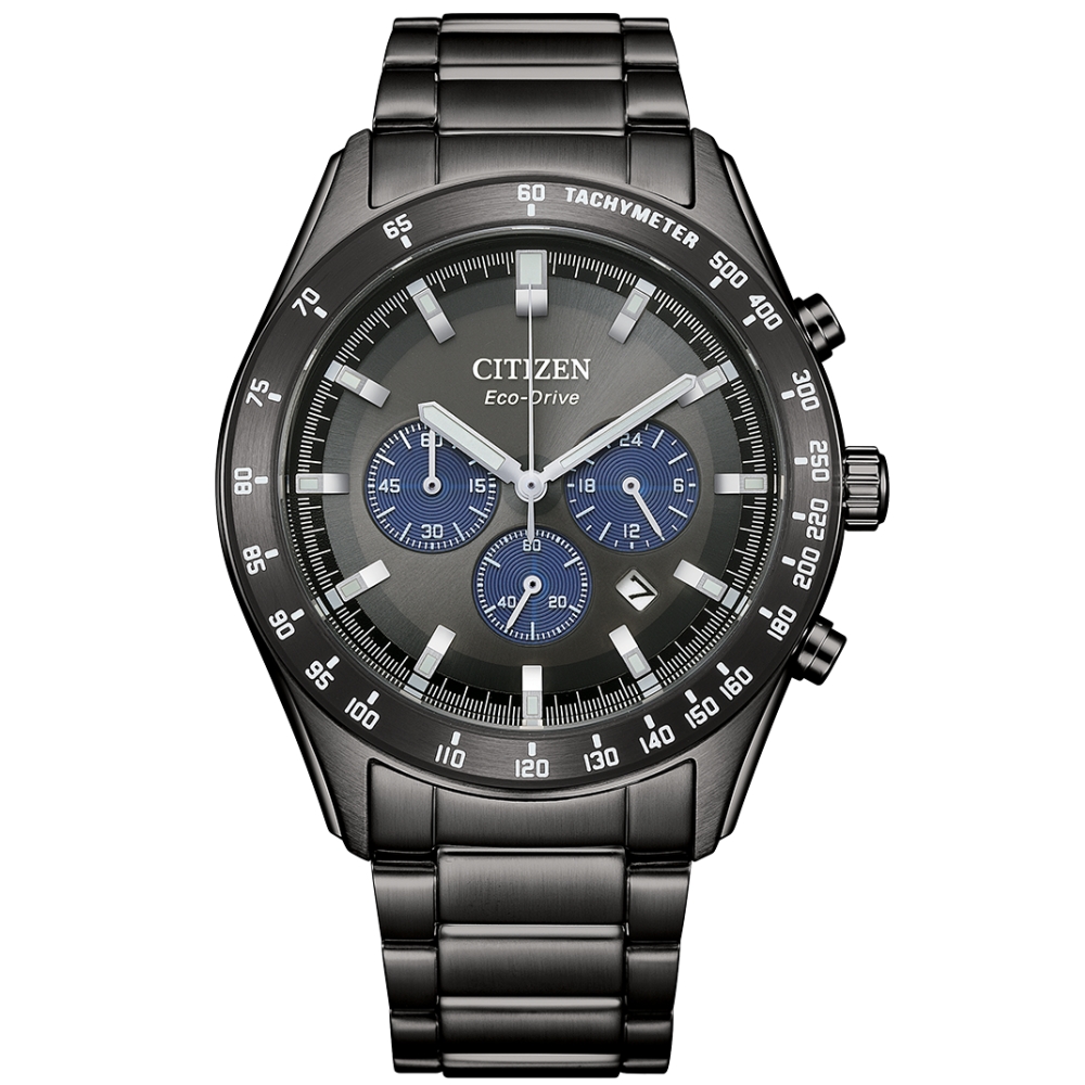 CITIZEN 星辰 黑鋼計時時尚腕錶光動能腕錶CA4677-50H