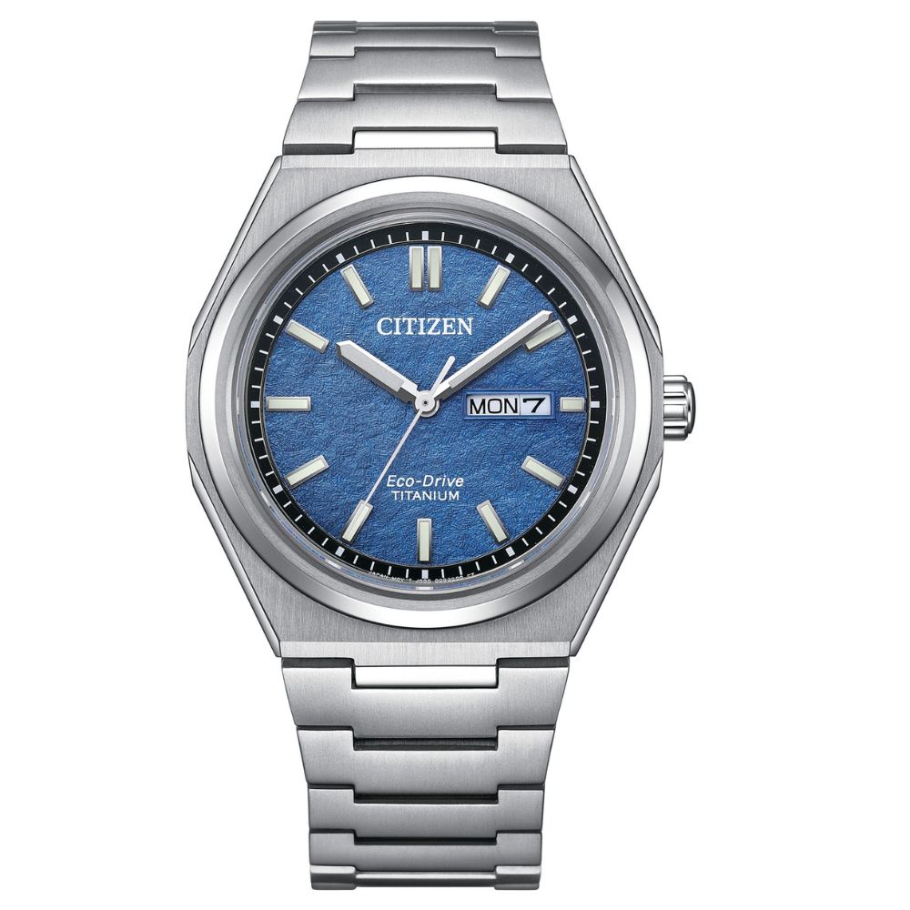 CITIZEN 星辰 GENTS系列 Zenshin 超級鈦光動能腕錶/藍色 AW0130-85L-39.5mm