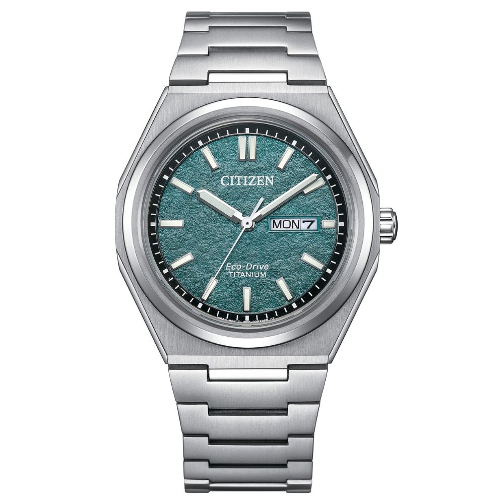 CITIZEN 星辰 GENTS系列 Zenshin 超級鈦光動能腕錶/綠色 AW0130-85X-39.5mm