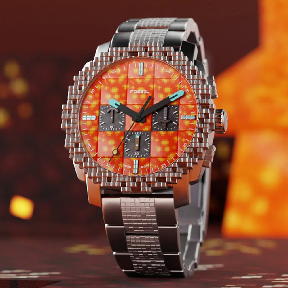 FOSSIL x Minecraft 麥塊聯名 The Nether 獄髓 限量三眼計時手錶-44mm LE1251