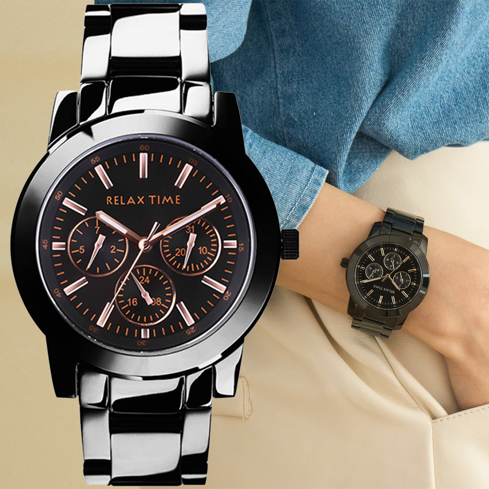 RELAX TIME 三眼系列 腕錶玫瑰金R0800 16 10X