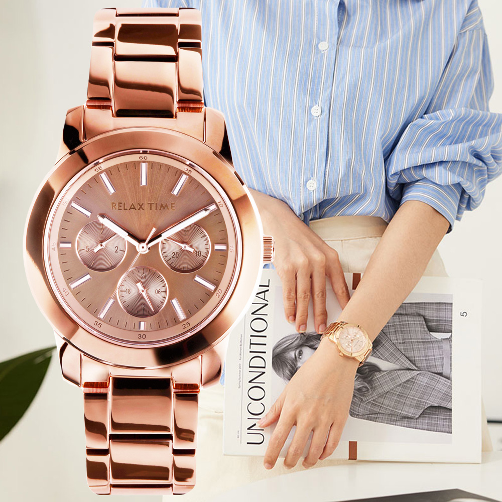 RELAX TIME 三眼系列輕熟 腕錶玫x 玫R0800 16 33