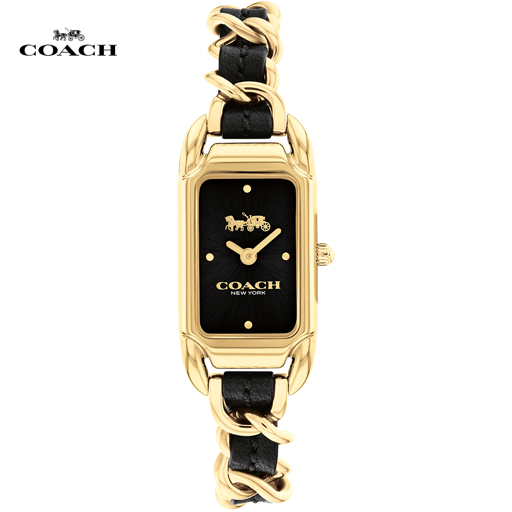 COACH 蔻馳 經典馬車皮革手鍊腕錶/17.5X28.5mm/黑X金/CO14504281