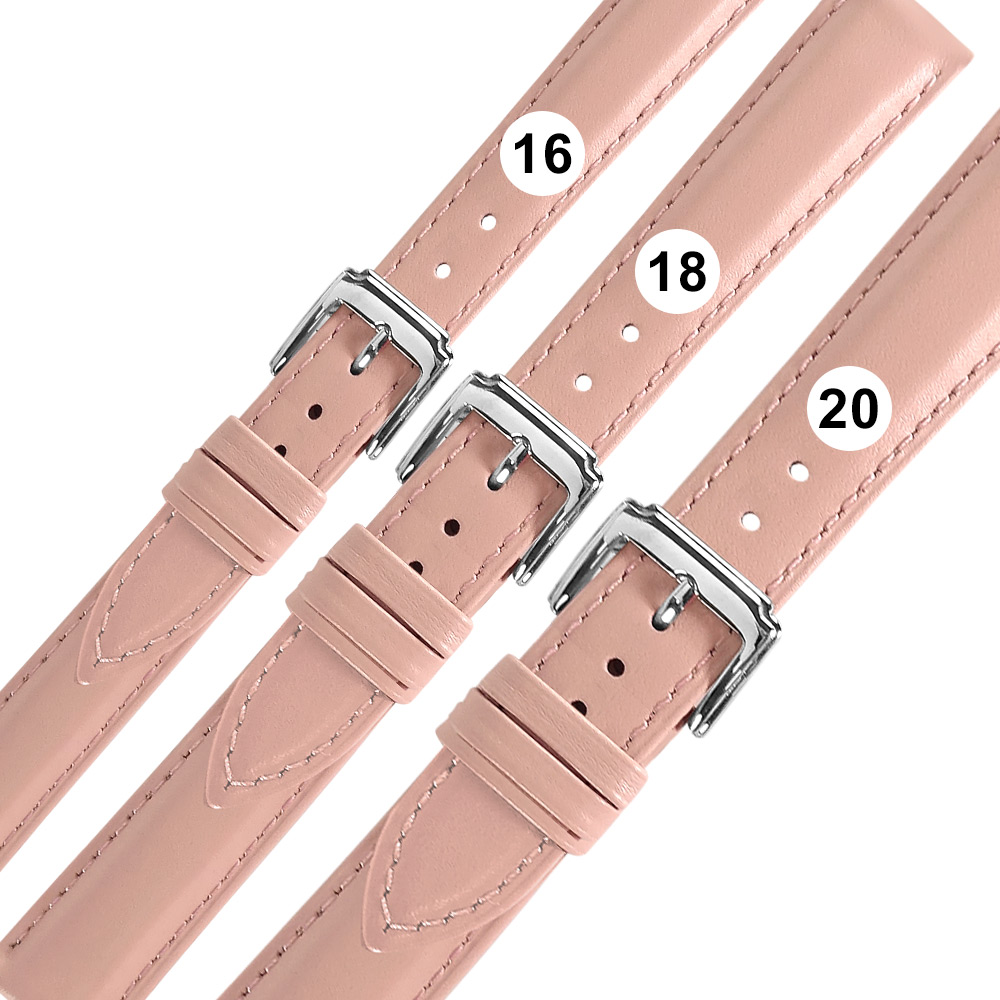 Watchband / 16.18.20mm / 各品牌通用 細緻柔軟 百搭款 真皮錶帶 櫻花粉色 / 601-B-15