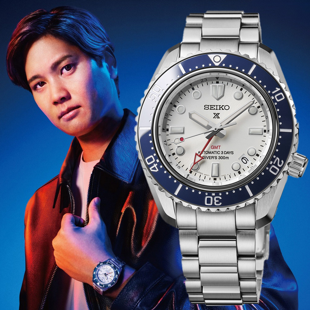 SEIKO 精工 大谷翔平廣告款 Prospex 60週年紀念 三日鍊 GMT潛水陶瓷機械錶-白x藍/42mm(SPB519J1/6R54-00P0S)
