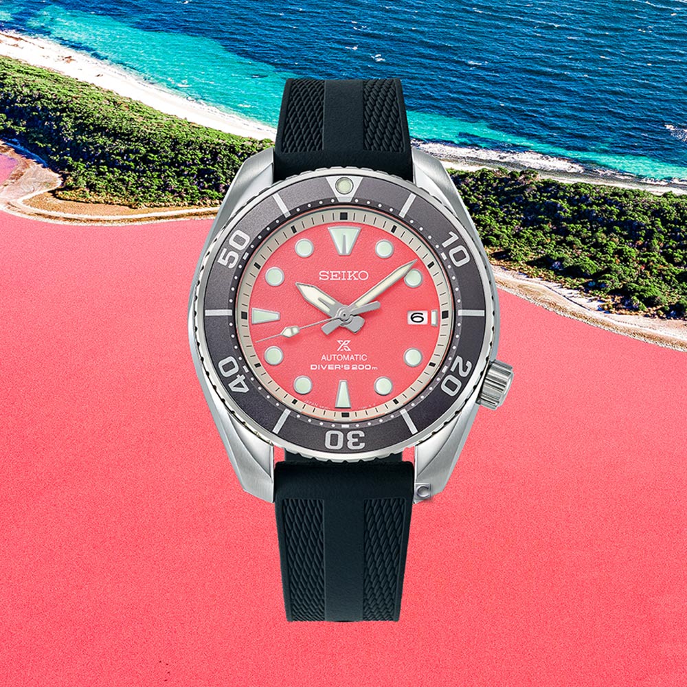 SEIKO 精工 Prospex 亞洲限量款澳洲粉紅湖200米潛水機械錶-45mm 6R35-03L0P.SPB541J1