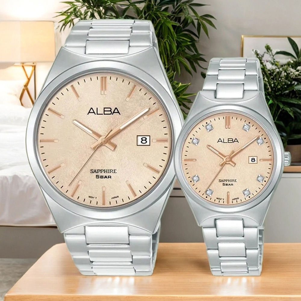 ALBA 雅柏 簡約時尚大三針情侶手錶 對錶-41+30.5mm(AS9V79X1+AH7ER9X1/VJ42-X384P+VJ22-X455P)