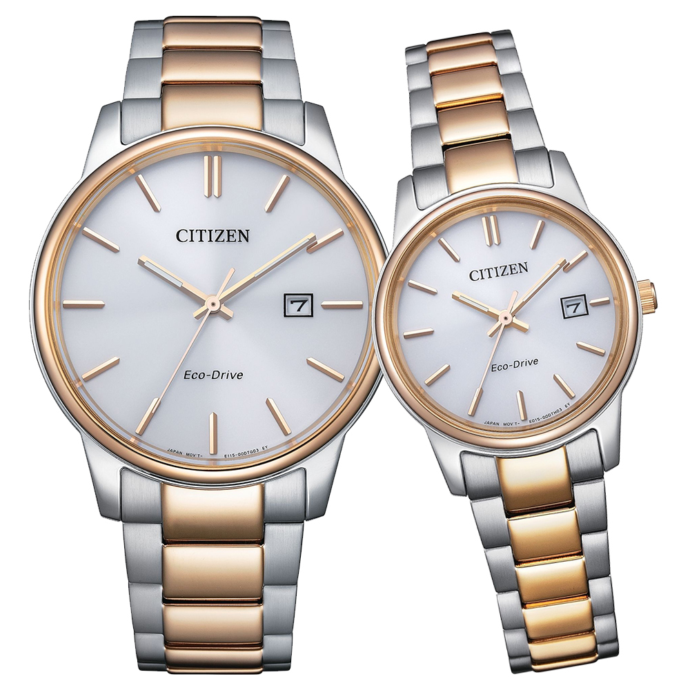 CITIZEN 星辰 光動能都會時尚對錶/銀X玫瑰金 (BM7686-51A+EW2746-53A)