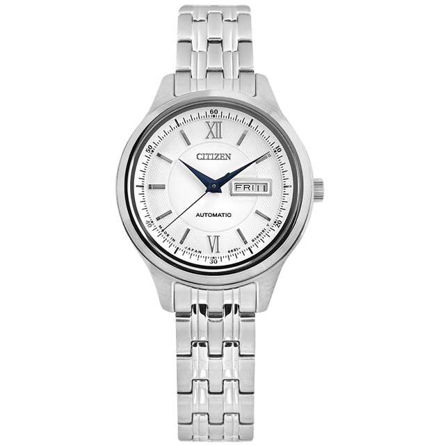 CITIZEN 星辰 / PD7150-54A / 機械錶 自動上鍊 星期日期 藍寶石水晶玻璃 不鏽鋼手錶 白色 29mm