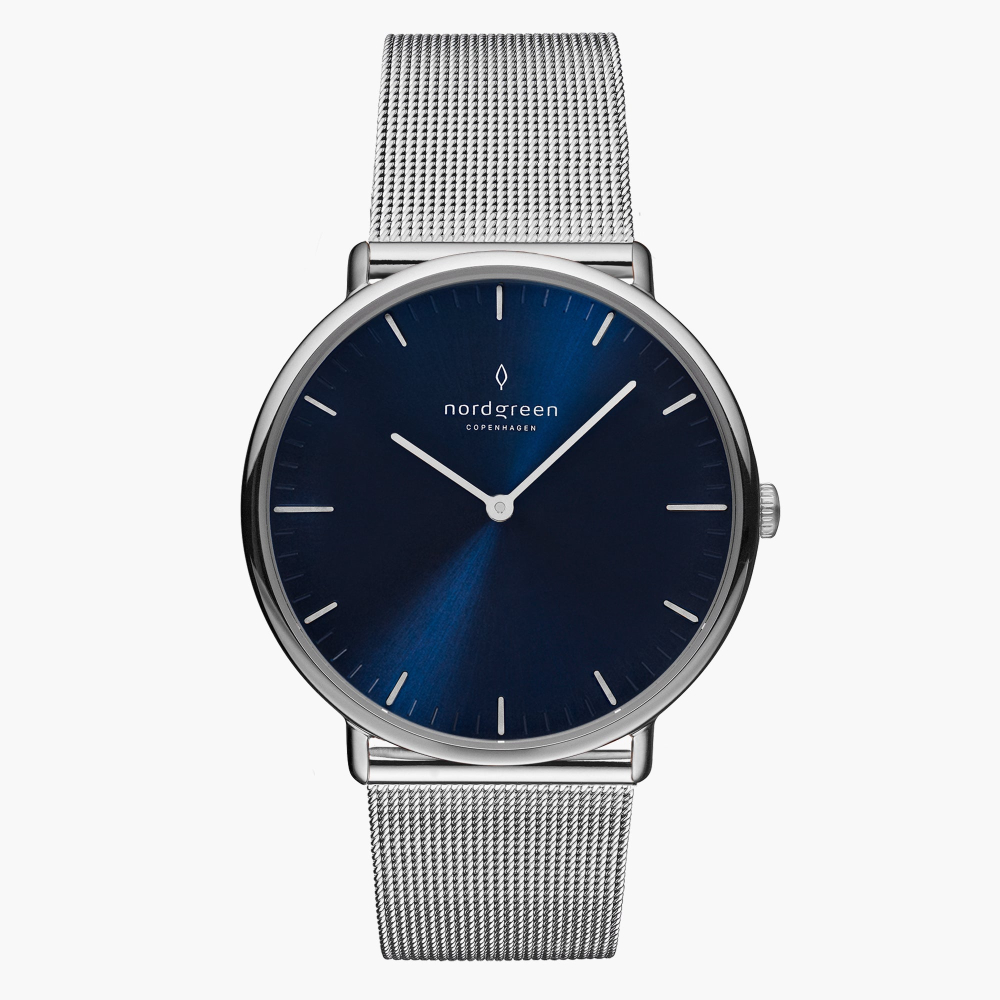Nordgreen Native本真 月光銀系列藍面米蘭帶腕錶36mm(NR36SIMESINA)