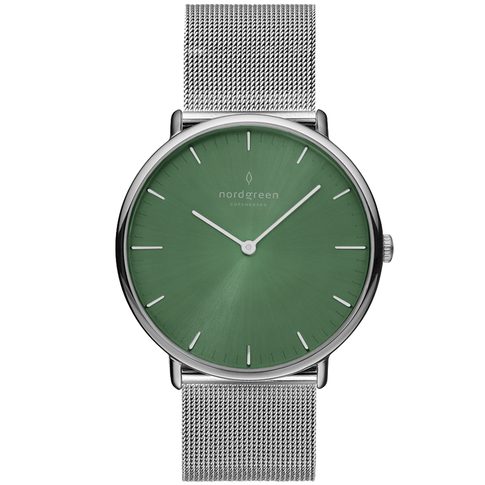 Nordgreen ND手錶 Native 本真 40mm 月光銀殼橄欖綠面 月光銀米蘭錶帶(NR40SIMESIOG)