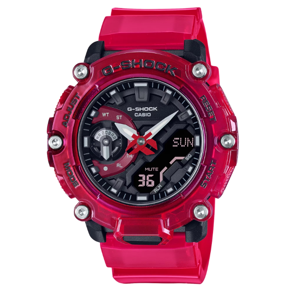 CASIO 卡西歐 G-SHOCK 炫彩音浪 搶眼紅 半透明 雙顯系列 GA-2200SKL-4A_47.1mm