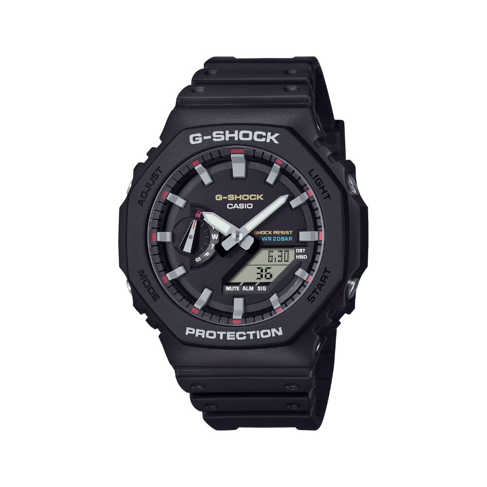 CASIO 卡西歐 G-SHOCK 原創配色八角錶殼耐衝擊運動雙顯腕錶 黑 GA-2100RL-1A_45.4mm