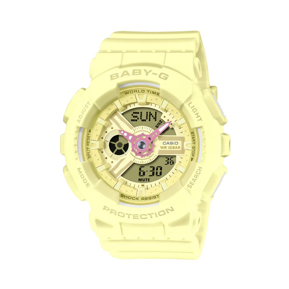CASIO 卡西歐 BABY-G 柔和色彩 俏皮可愛 雙顯錶款 黃_BA-110AH-9A_43.4mm
